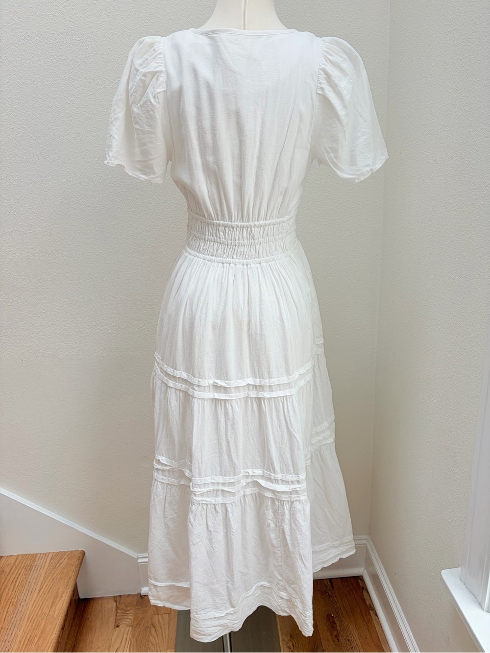Anthropologie Somerset Maxi Dress Tiered Smocked Split Neck Linen White Size Xs - Picture 8 of 14